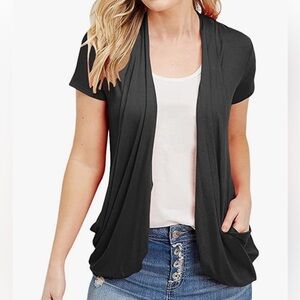 Black Cardigan Short Sleeve Summer Lightweight Open Front Casual Tops XL